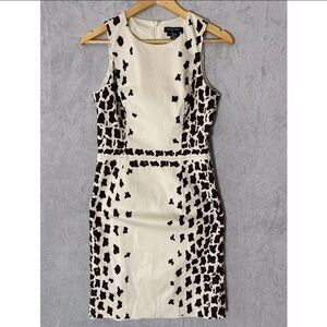 Etcetera Ivory brown beaded embellished giraffe animal print sleeveless dress 10